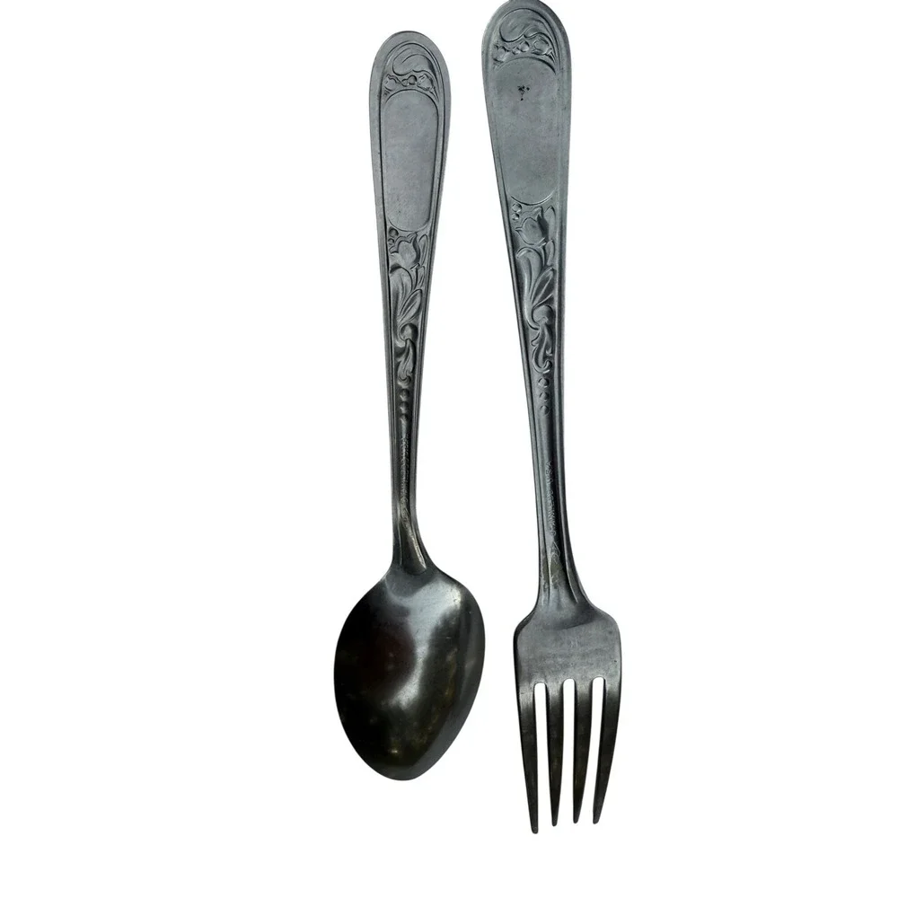 DS Diamond Silver Co Stainless Flatware Fork Spoon USA Lily Flower Bell Dot VTG